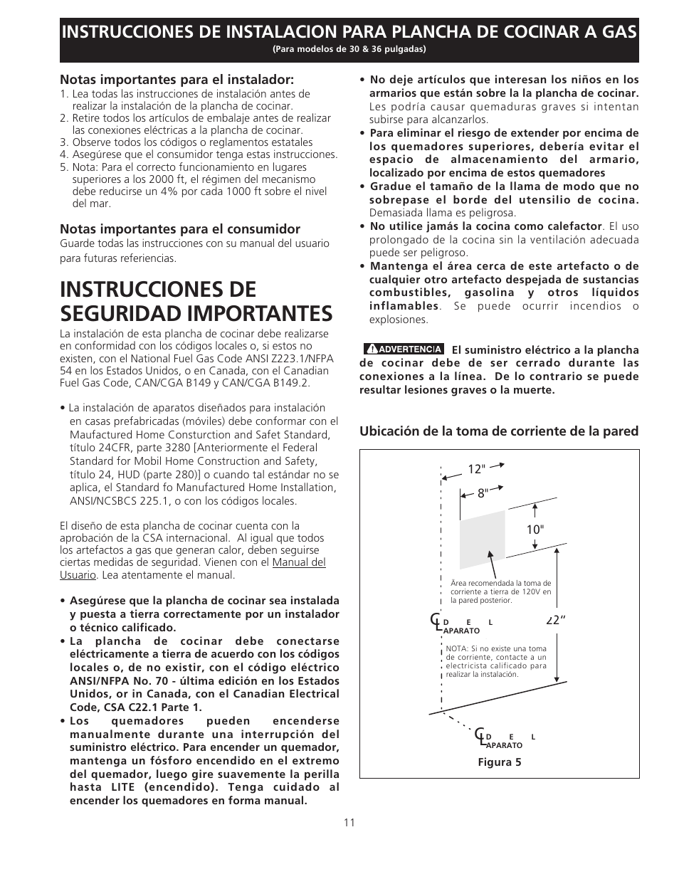 Instrucciones de seguridad importantes | Electrolux EW30GC55G User Manual | Page 11 / 28