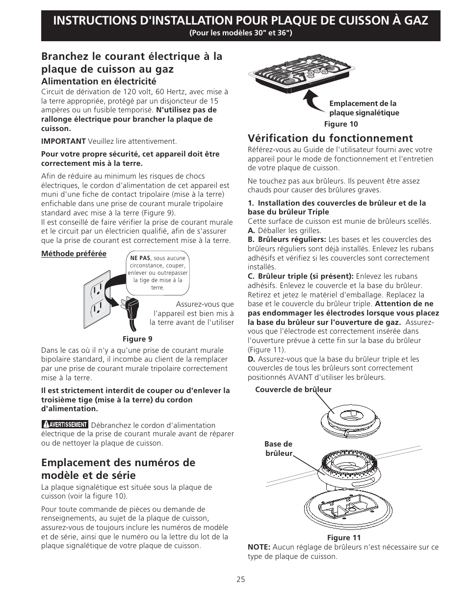 Emplacement des numéros de modèle et de série, Vérification du fonctionnement | Electrolux EW30GC55G User Manual | Page 25 / 28