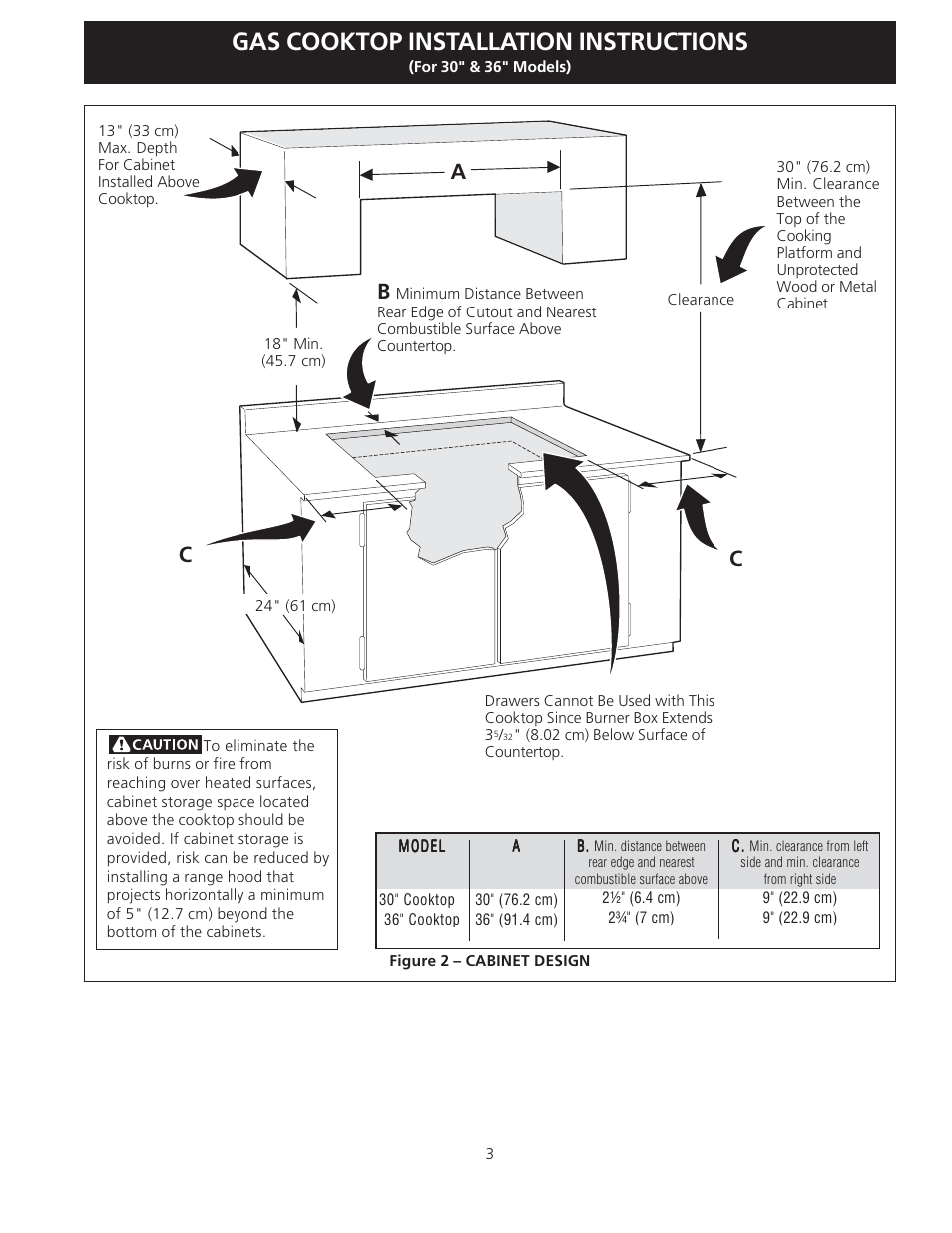 Gas cooktop installation instructions | Electrolux EW30GC55G User Manual | Page 3 / 28