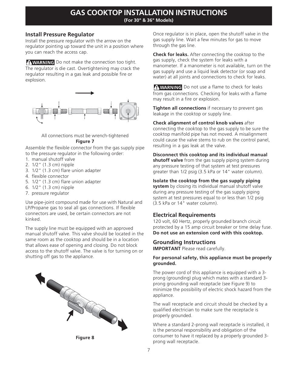 Gas cooktop installation instructions | Electrolux EW30GC55G User Manual | Page 7 / 28