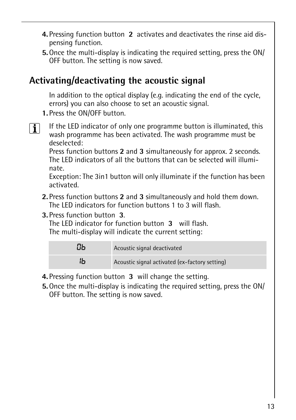 Activating/deactivating the acoustic signal | Electrolux 64570 Vi User Manual | Page 13 / 44