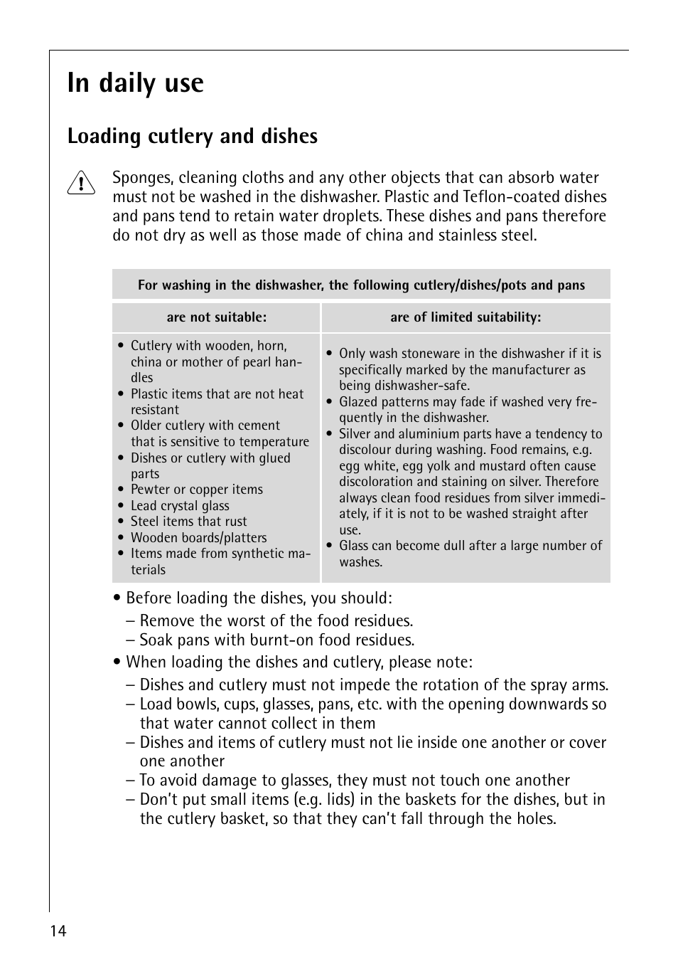 Loading cutlery and dishes | Electrolux 64570 Vi User Manual | Page 14 / 44