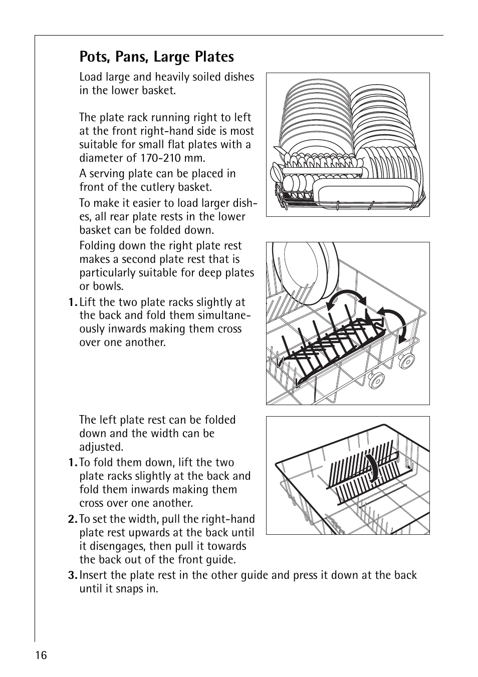 Pots, pans, large plates | Electrolux 64570 Vi User Manual | Page 16 / 44