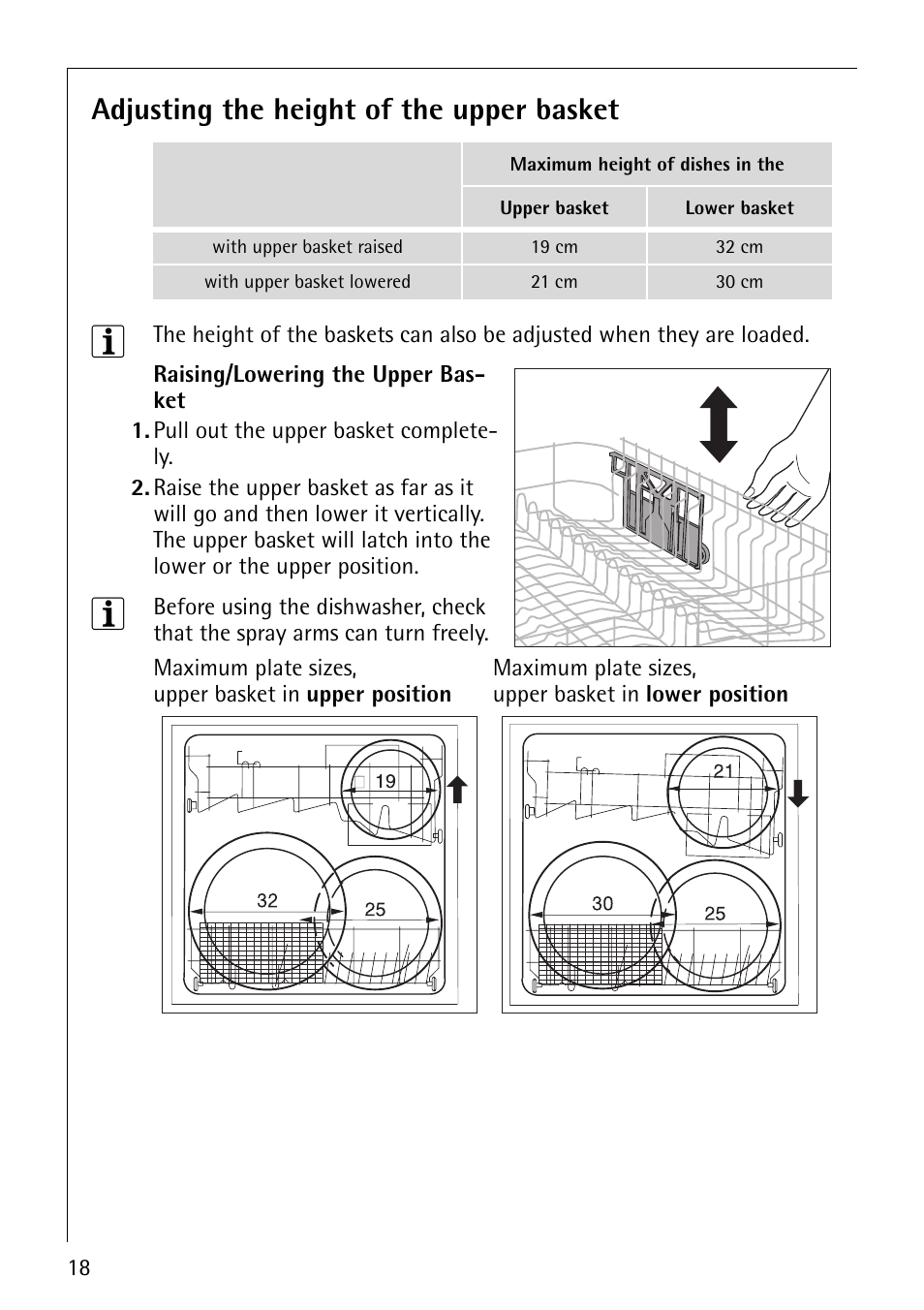 Adjusting the height of the upper basket | Electrolux 64570 Vi User Manual | Page 18 / 44