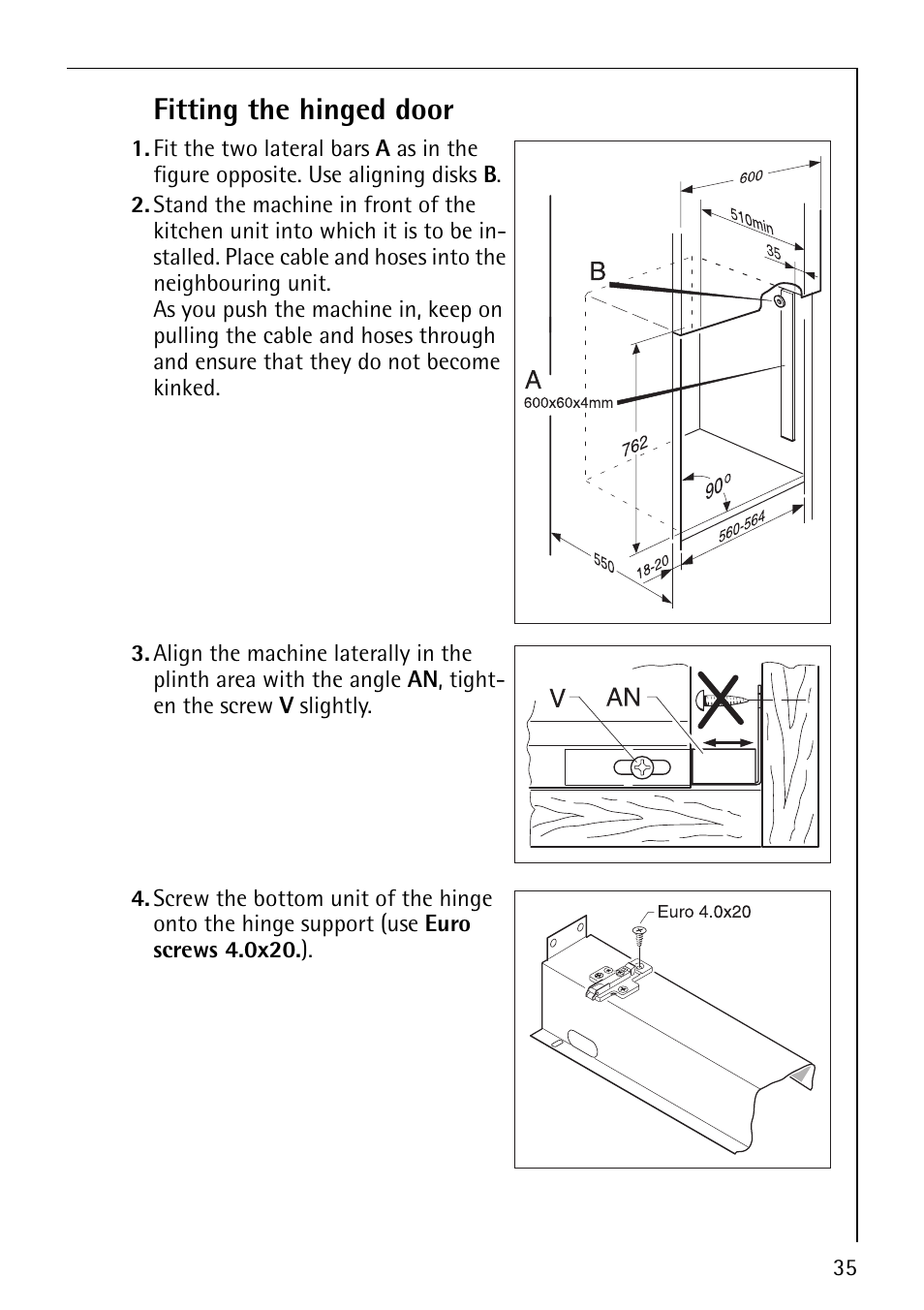Fitting the hinged door | Electrolux 64570 Vi User Manual | Page 35 / 44