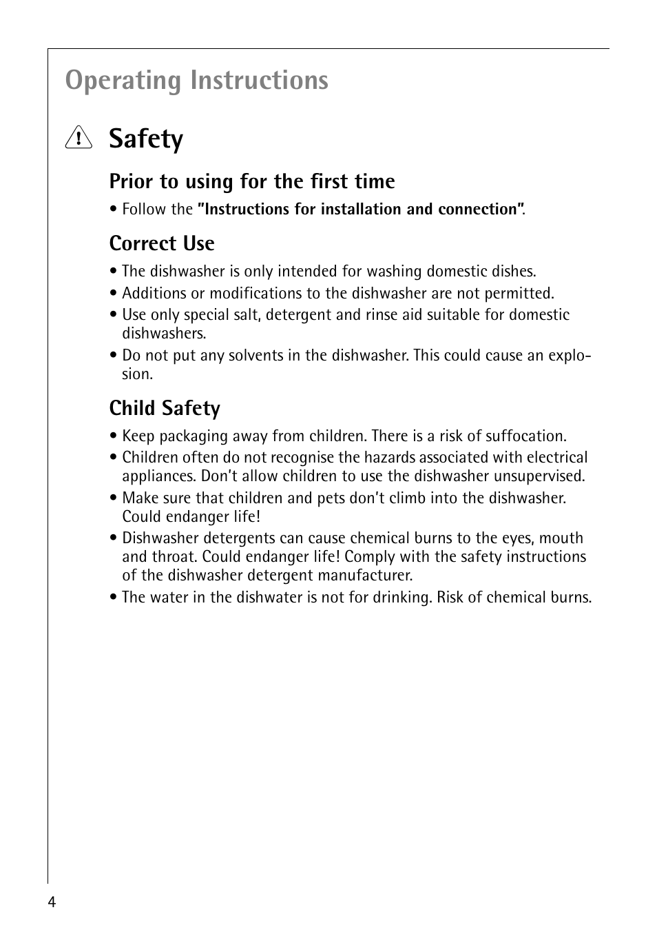 Operating instructions 1 safety, Prior to using for the first time, Correct use | Child safety | Electrolux 64570 Vi User Manual | Page 4 / 44
