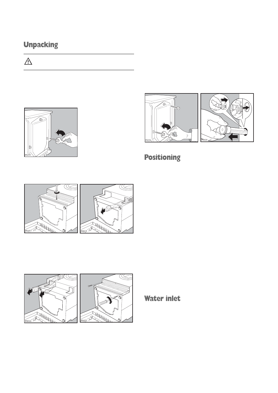 Unpacking, Positioning, Water inlet | Electrolux EWD 1419 I User Manual | Page 26 / 32