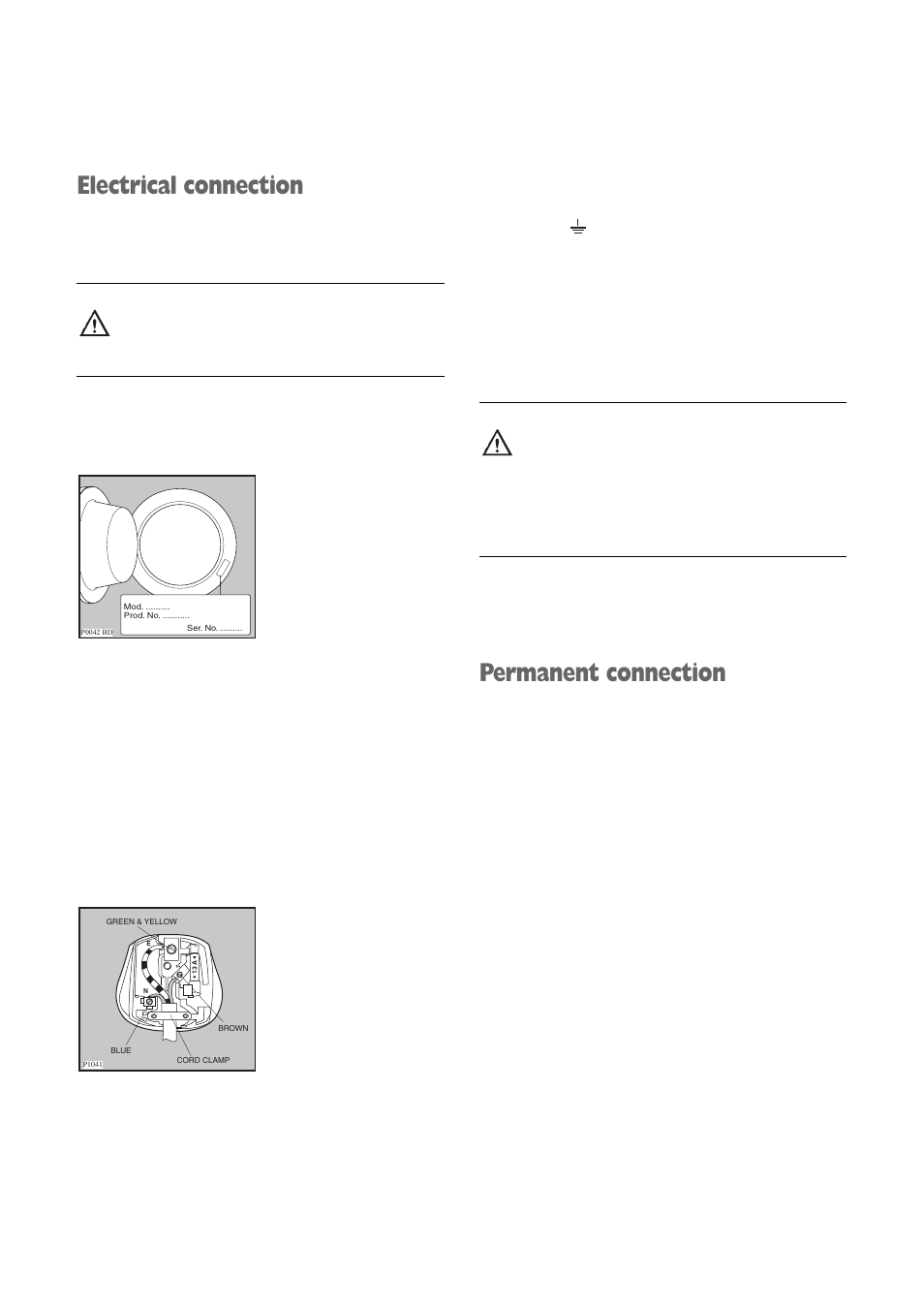 Electrical connection, Permanent connection | Electrolux EWD 1419 I User Manual | Page 29 / 32