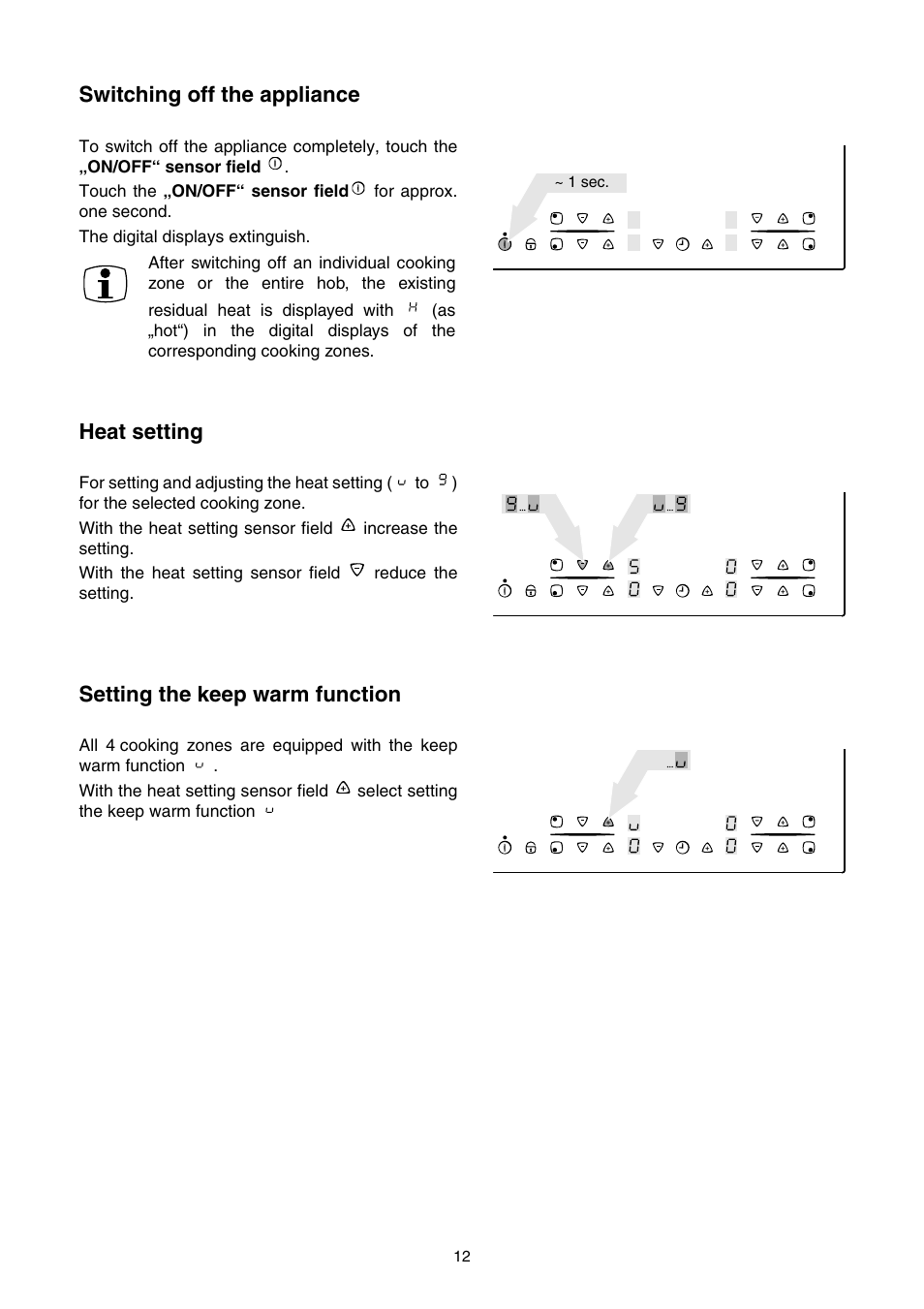 Switching off the appliance, Heat setting, Setting the keep warm function | Switching off the appliance heat setting | Electrolux EHS 6651 P User Manual | Page 10 / 42