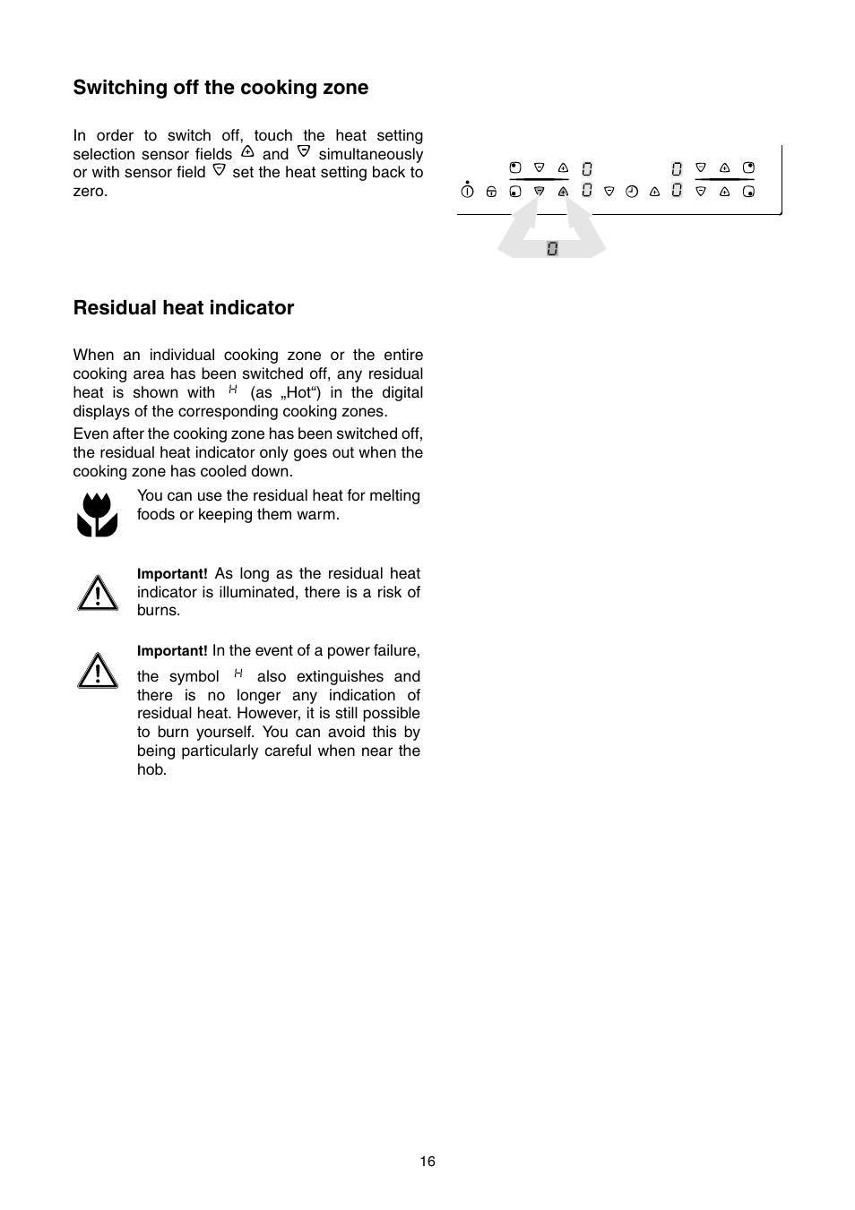 Switching off the cooking zone, Residual heat indicator | Electrolux EHS 6651 P User Manual | Page 14 / 42