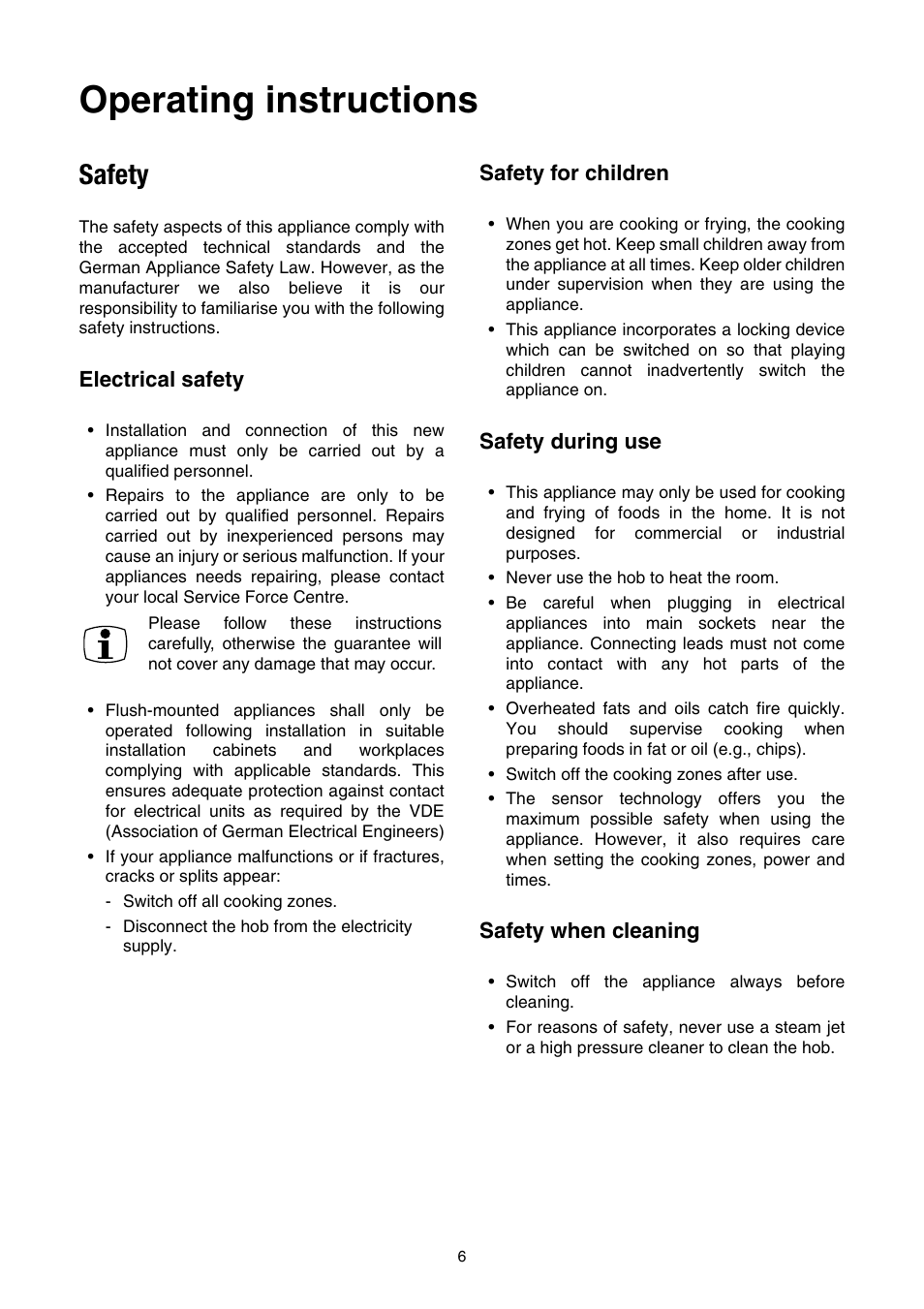 Operating instructions, Safety, Electrical safety | Safety for children, Safety during use, Safety when cleaning | Electrolux EHS 6651 P User Manual | Page 4 / 42
