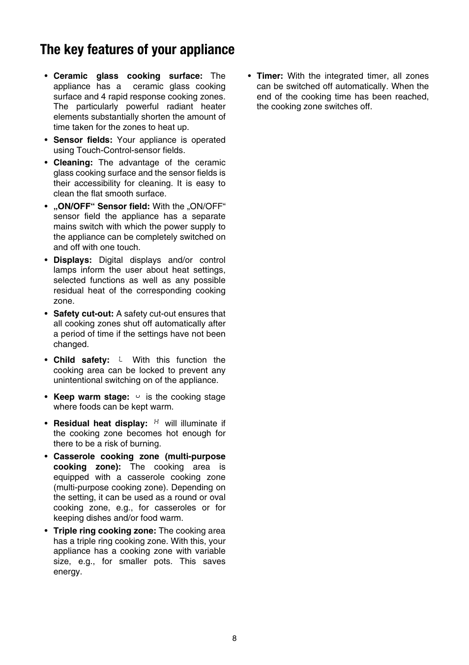 The key features of your appliance | Electrolux EHS 6651 P User Manual | Page 6 / 42