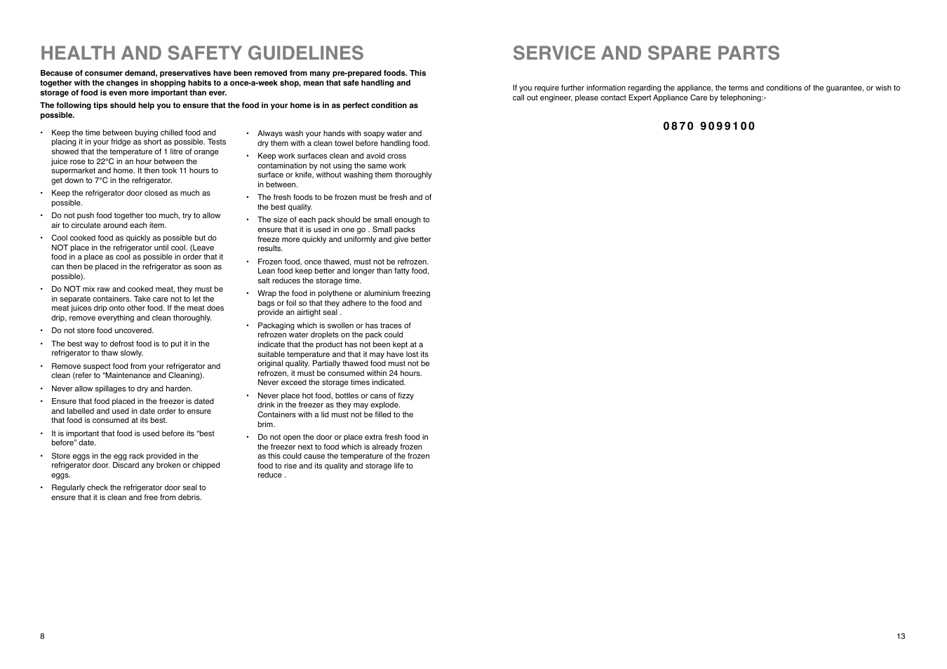 Health and safety guidelines, Service and spare parts | Electrolux ER 3825 B User Manual | Page 8 / 20