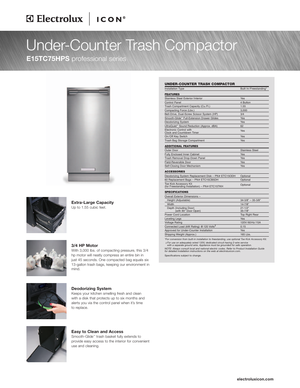 Electrolux SMOOTH-GLIDE E15TC75HPS User Manual | 2 pages