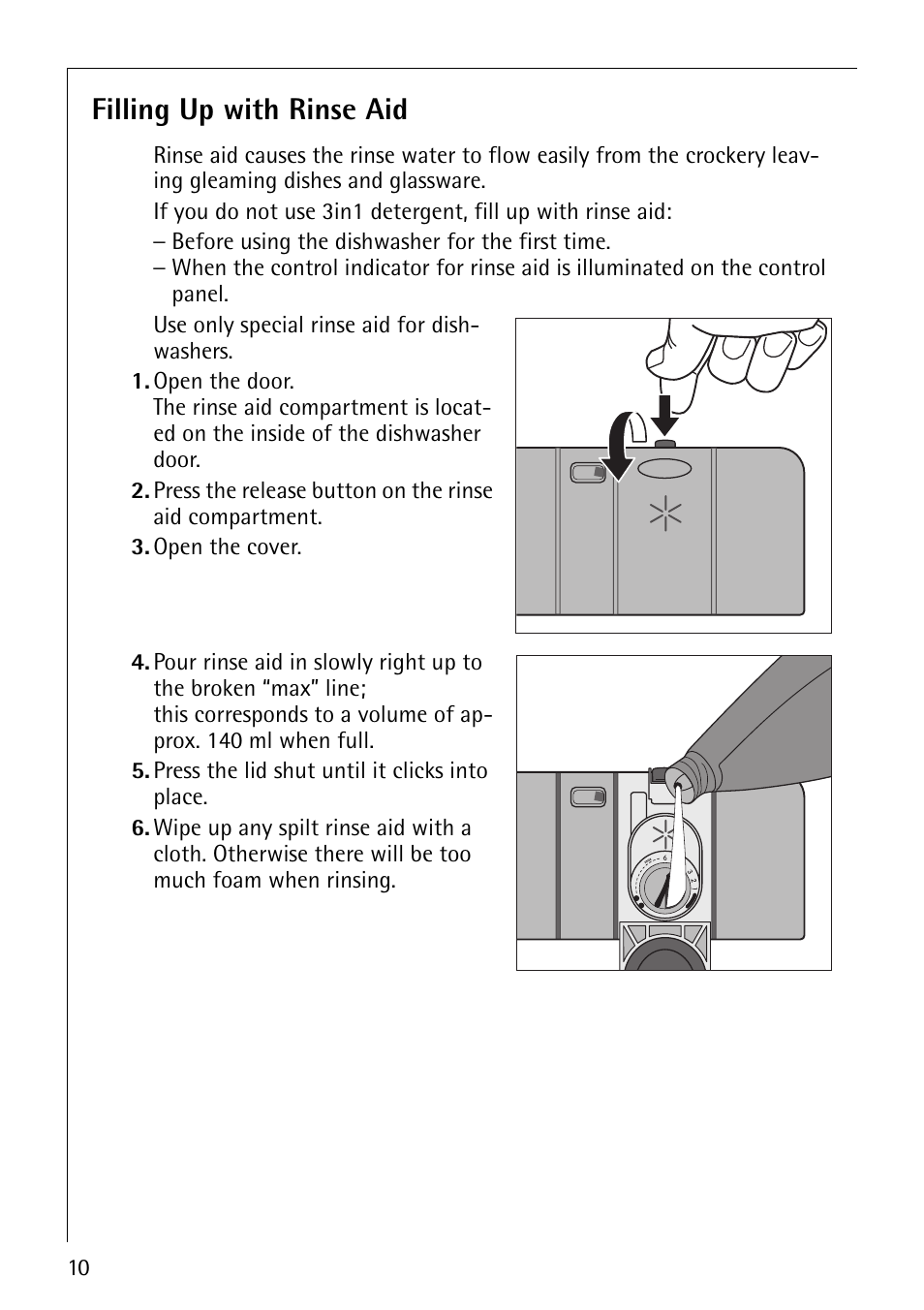 Filling up with rinse aid | Electrolux 40850 User Manual | Page 10 / 40