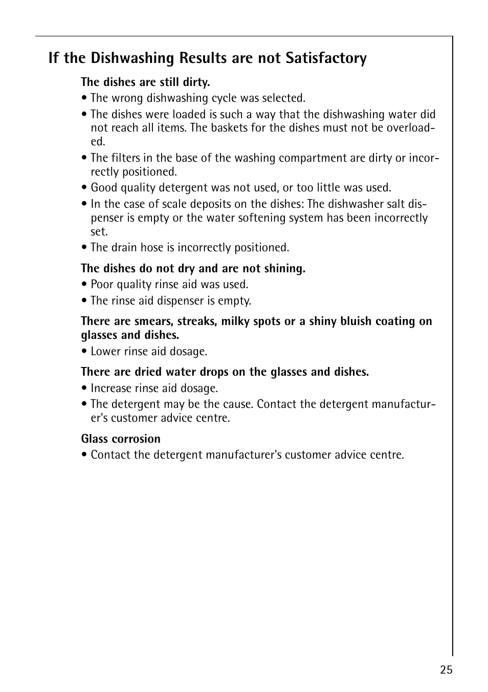 If the dishwashing results are not satisfactory | Electrolux 40850 User Manual | Page 25 / 40