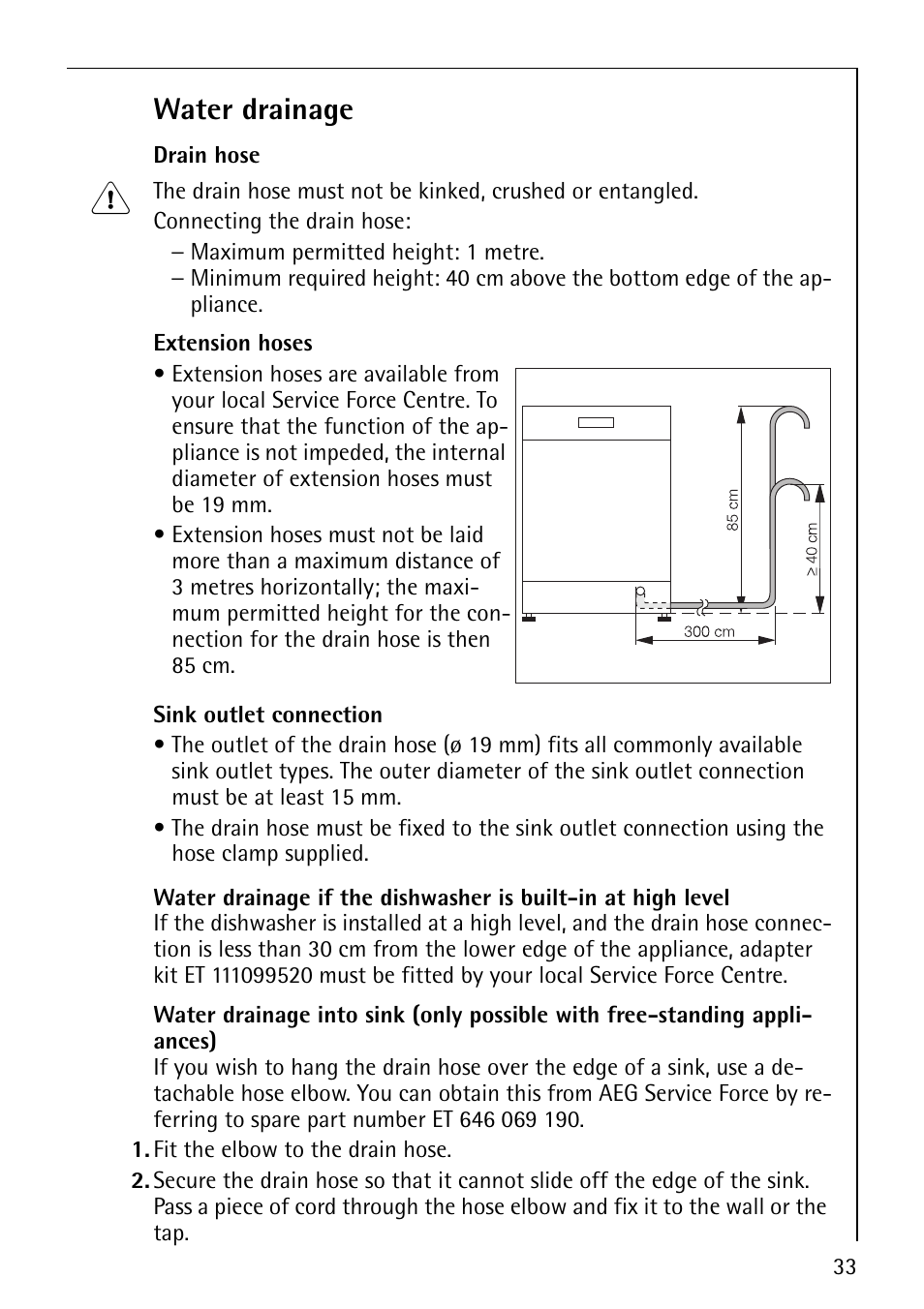 Water drainage | Electrolux 40850 User Manual | Page 33 / 40