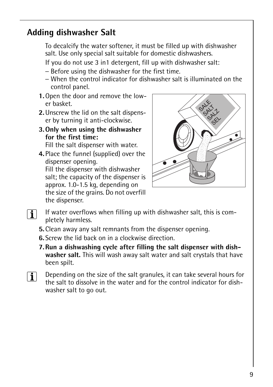 Adding dishwasher salt | Electrolux 40850 User Manual | Page 9 / 40
