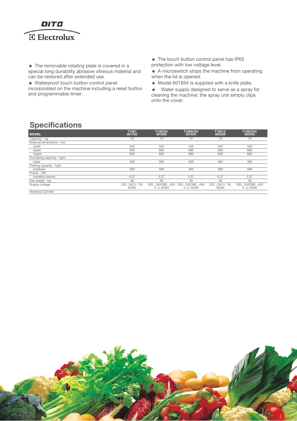 Specifications | Electrolux Dito 603340 User Manual | Page 2 / 4