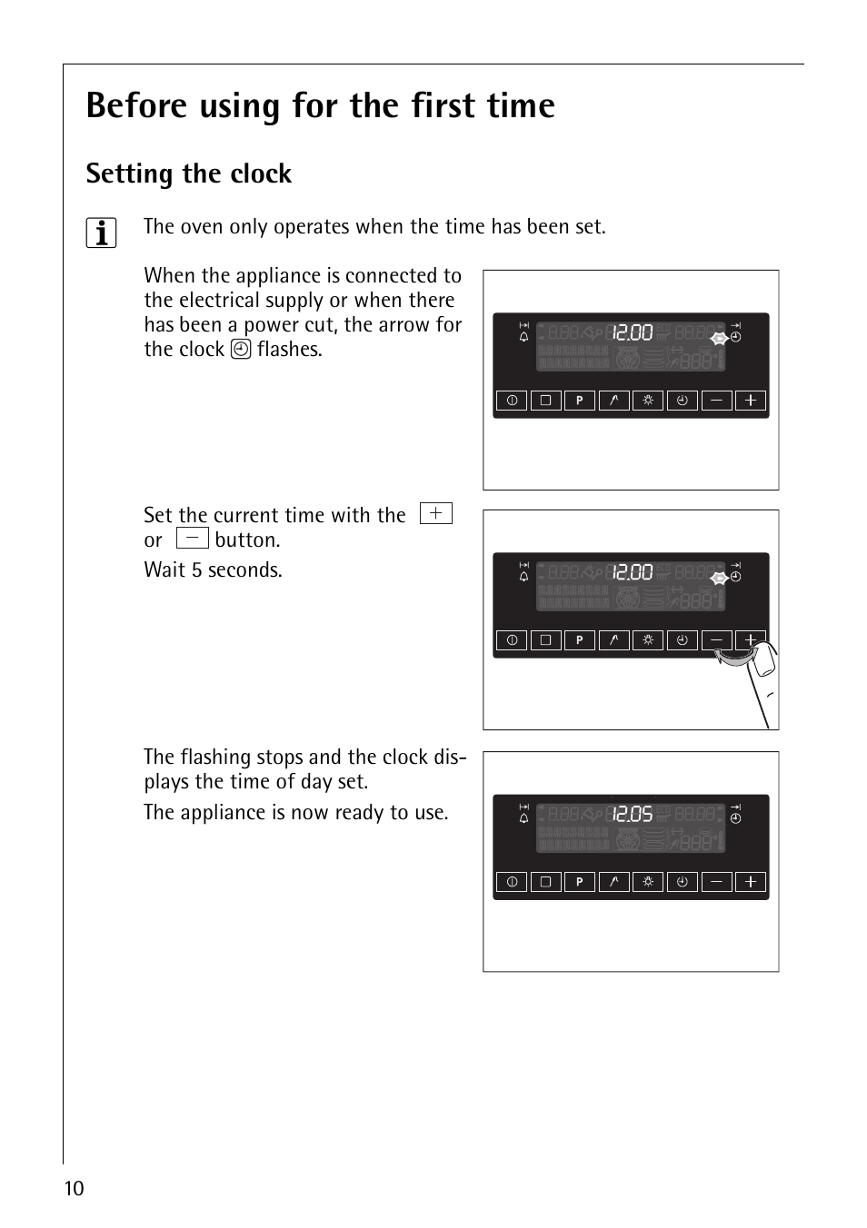 Before using for the first time, Setting the clock | Electrolux CB8920-1 User Manual | Page 10 / 80