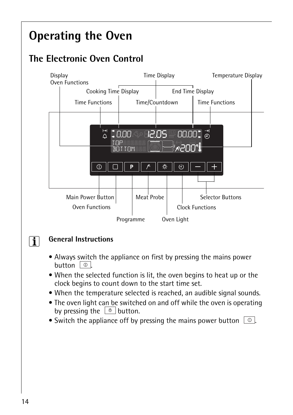 Operating the oven, The electronic oven control | Electrolux CB8920-1 User Manual | Page 14 / 80