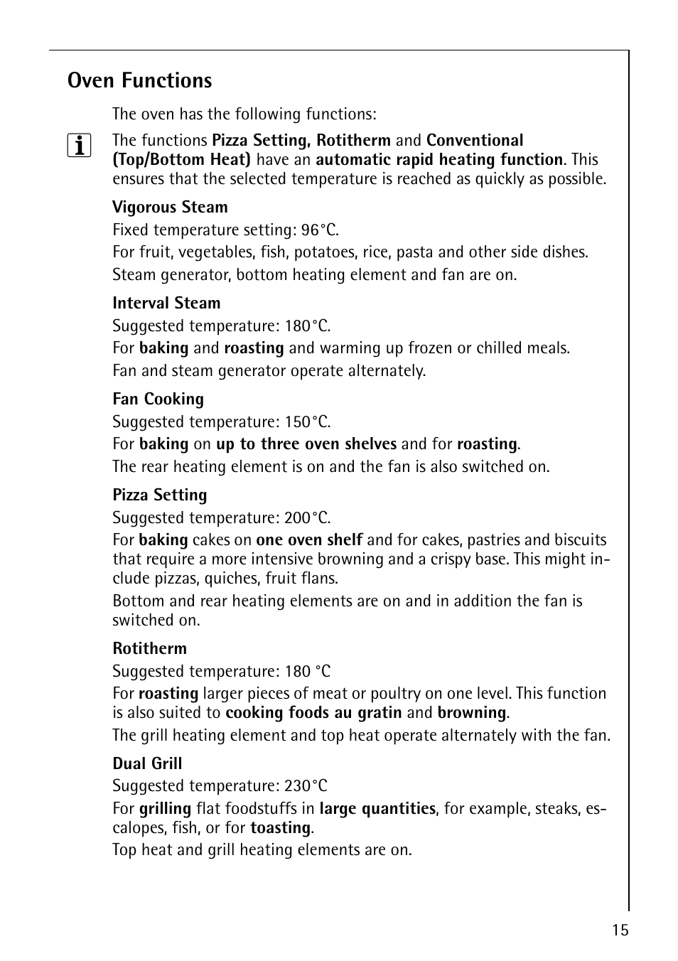 Oven functions | Electrolux CB8920-1 User Manual | Page 15 / 80