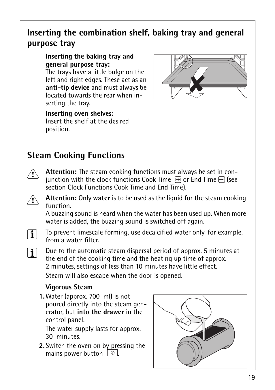 Steam cooking functions | Electrolux CB8920-1 User Manual | Page 19 / 80