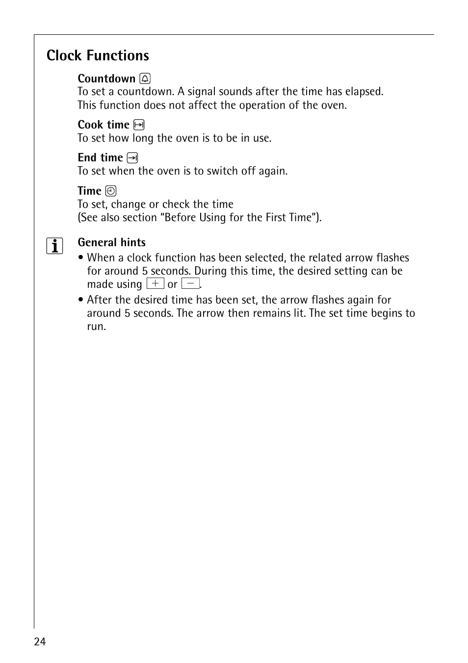 Clock functions | Electrolux CB8920-1 User Manual | Page 24 / 80