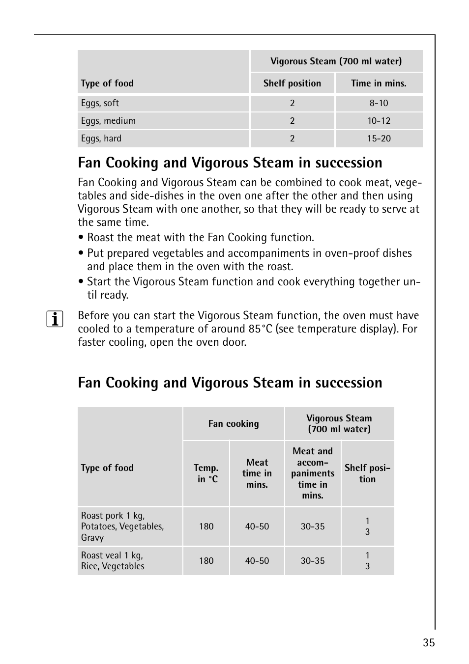 Fan cooking and vigorous steam in succession | Electrolux CB8920-1 User Manual | Page 35 / 80