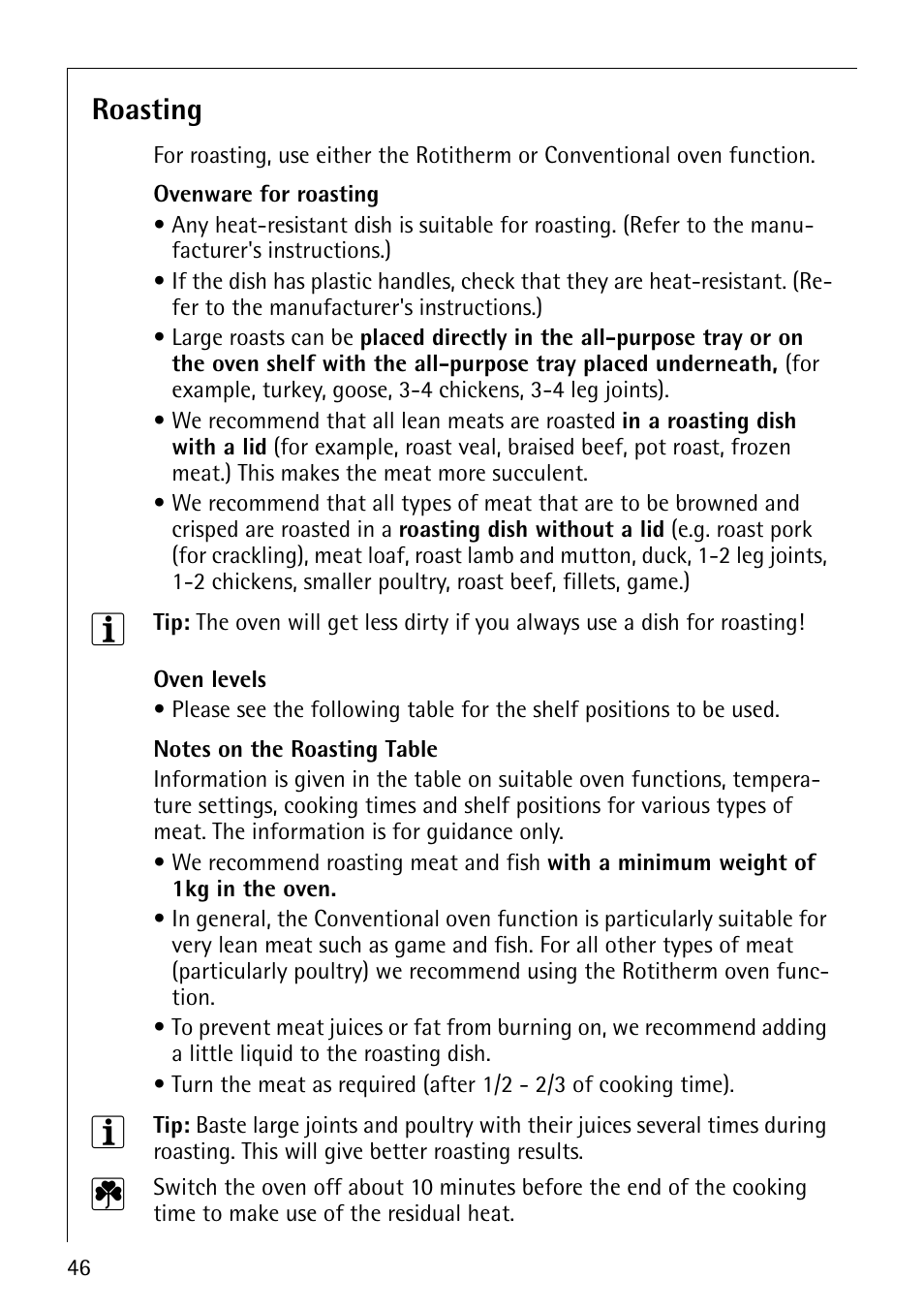 Roasting | Electrolux CB8920-1 User Manual | Page 46 / 80