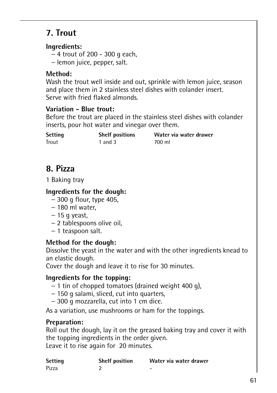 Trout, Pizza | Electrolux CB8920-1 User Manual | Page 61 / 80