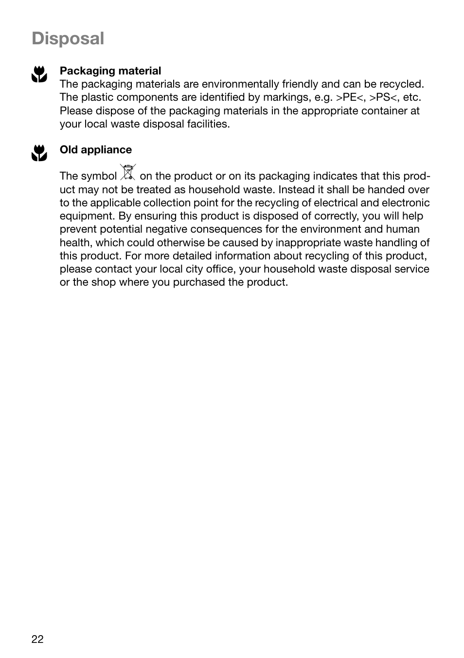 Disposal | Electrolux EHD 6005 P User Manual | Page 22 / 32