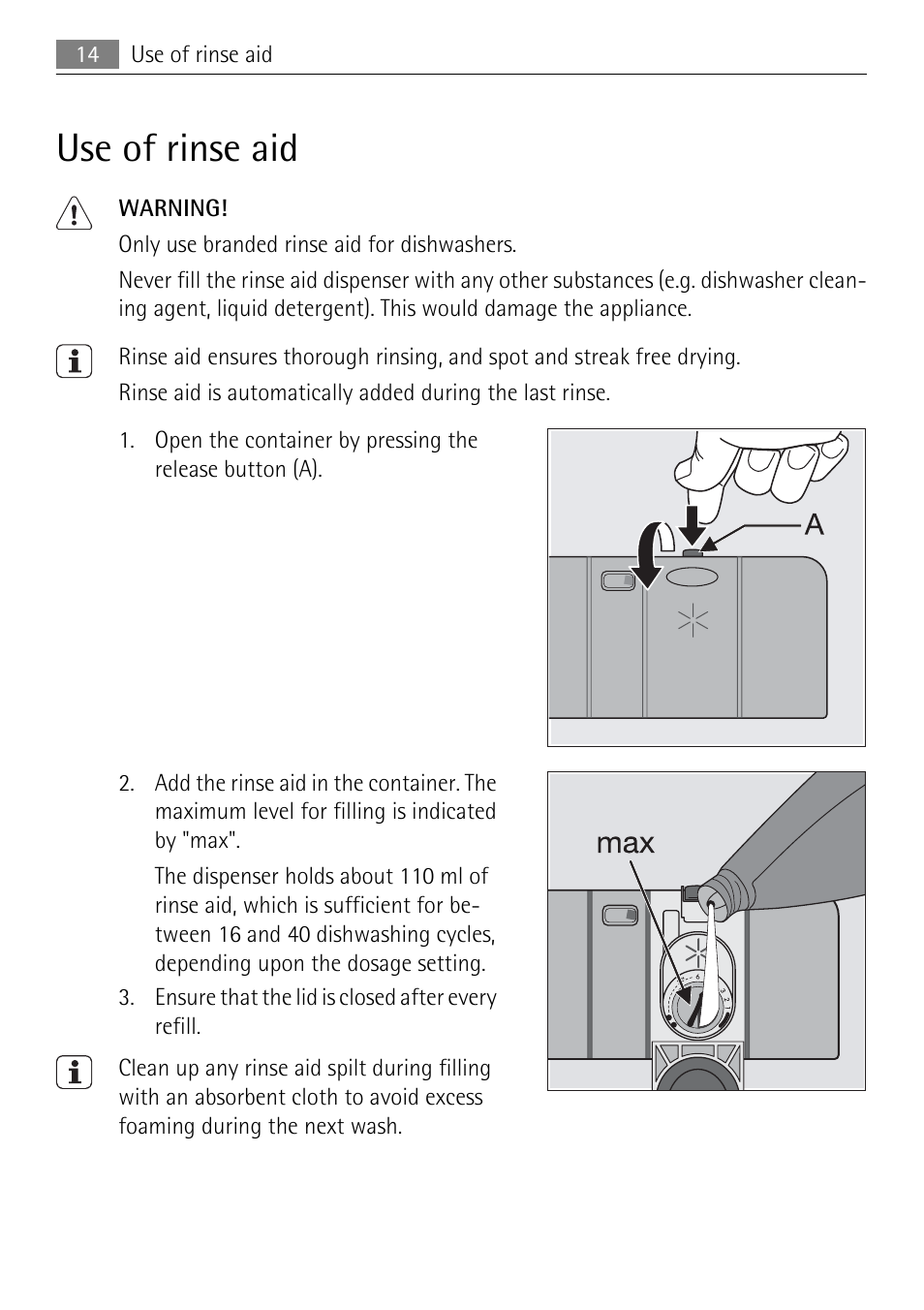 Use of rinse aid | Electrolux 86011 VI User Manual | Page 14 / 40