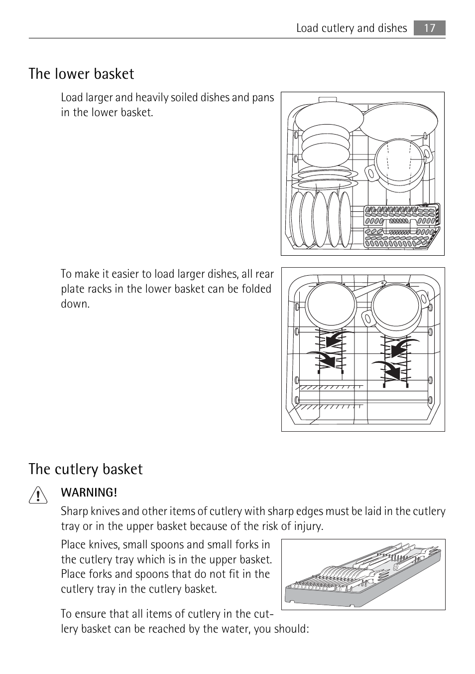 The lower basket, The cutlery basket | Electrolux 86011 VI User Manual | Page 17 / 40