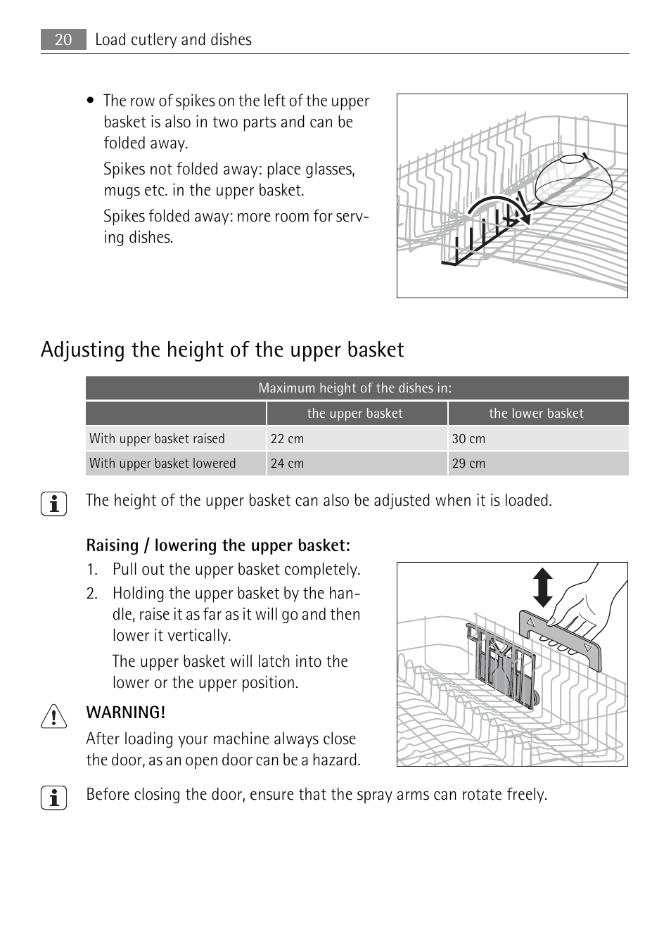 Adjusting the height of the upper basket | Electrolux 86011 VI User Manual | Page 20 / 40