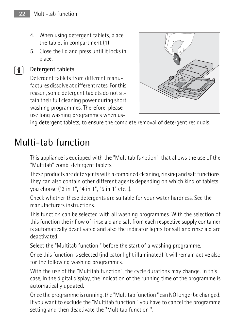 Multi-tab function | Electrolux 86011 VI User Manual | Page 22 / 40