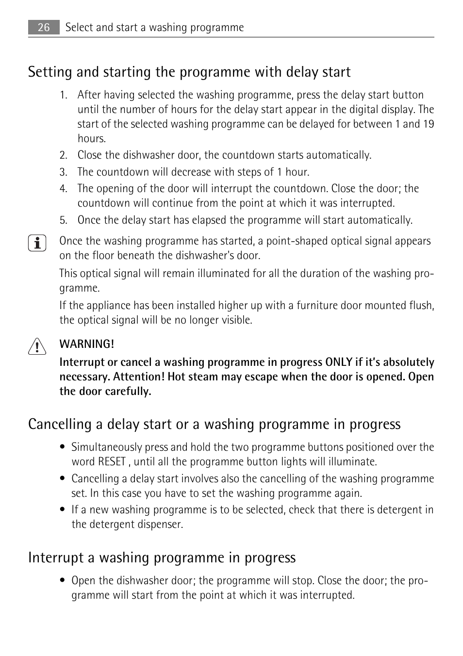 Interrupt a washing programme in progress | Electrolux 86011 VI User Manual | Page 26 / 40