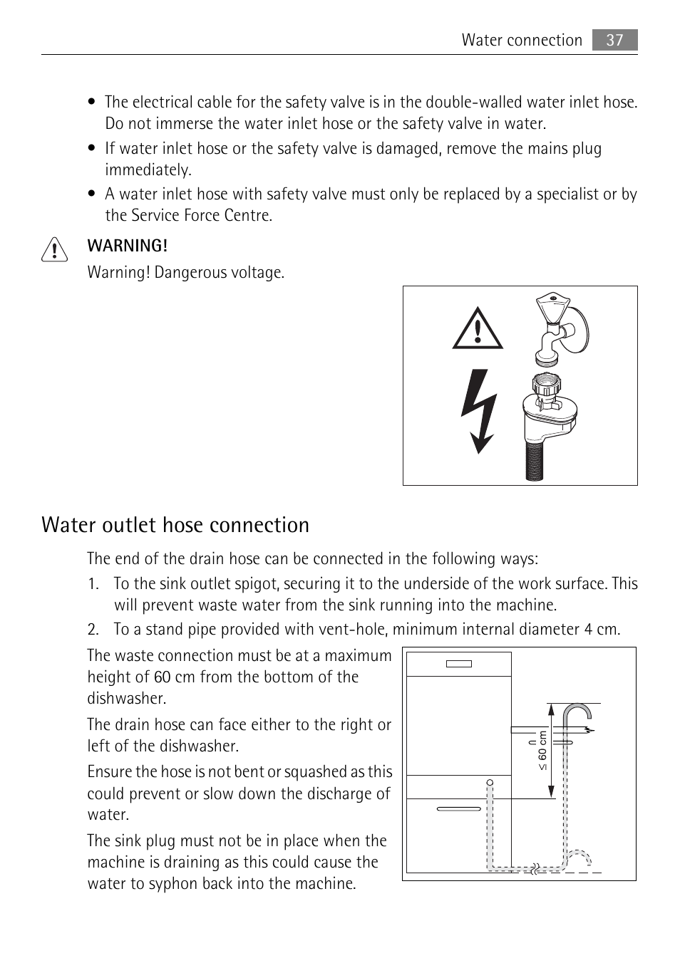 Water outlet hose connection | Electrolux 86011 VI User Manual | Page 37 / 40