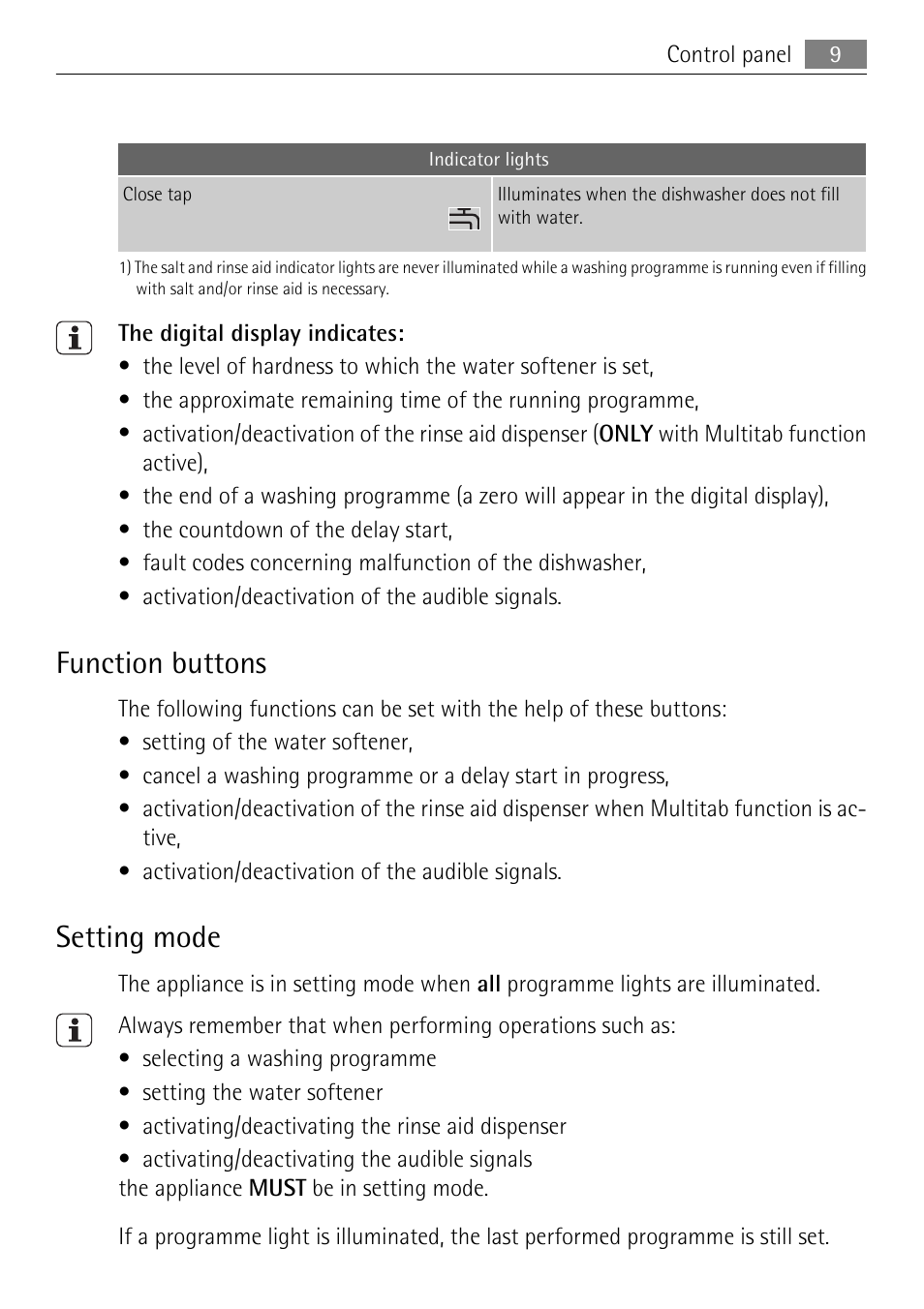 Function buttons, Setting mode | Electrolux 86011 VI User Manual | Page 9 / 40