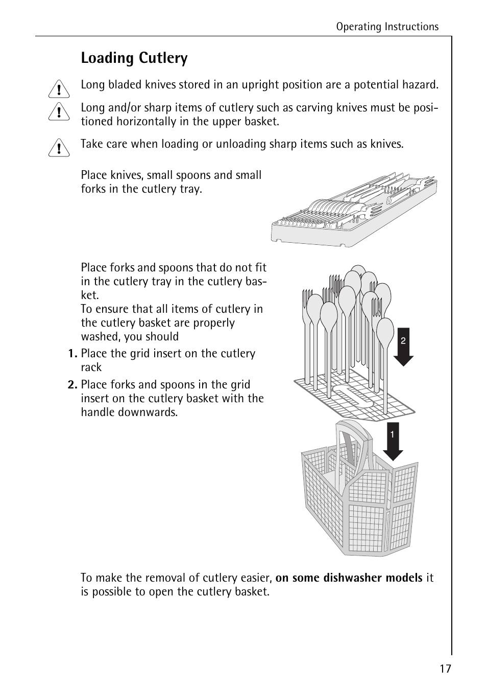 Loading cutlery | Electrolux 60800 User Manual | Page 17 / 44