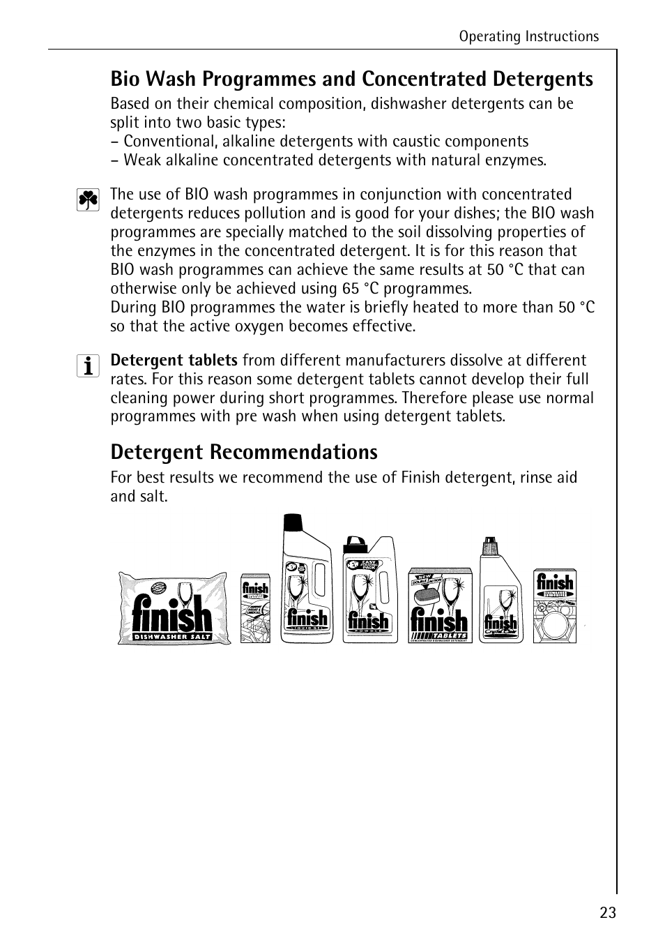 Bio wash programmes and concentrated detergents, Detergent recommendations | Electrolux 60800 User Manual | Page 23 / 44