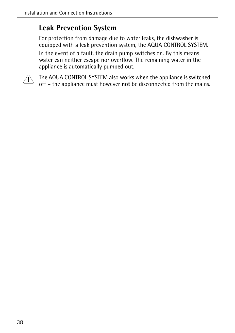 Leak prevention system | Electrolux 60800 User Manual | Page 38 / 44