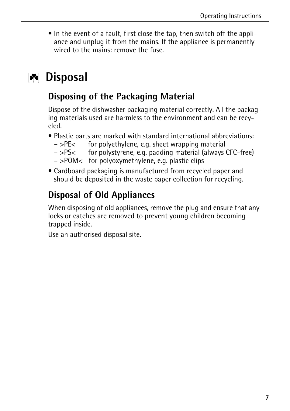 Disposal, Disposing of the packaging material, Disposal of old appliances | Electrolux 60800 User Manual | Page 7 / 44