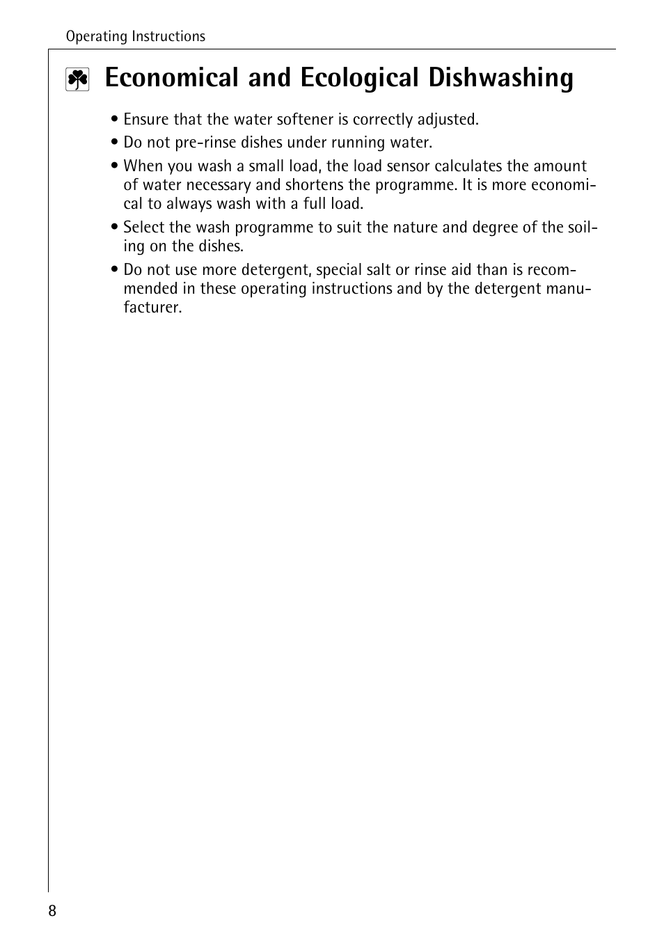 Economical and ecological dishwashing | Electrolux 60800 User Manual | Page 8 / 44