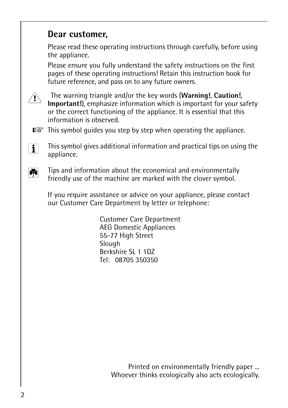 Dear customer | Electrolux LAVATHERM 32600 User Manual | Page 2 / 40