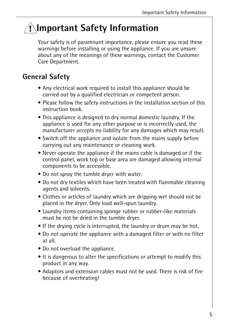 1 important safety information, General safety | Electrolux LAVATHERM 32600 User Manual | Page 5 / 40