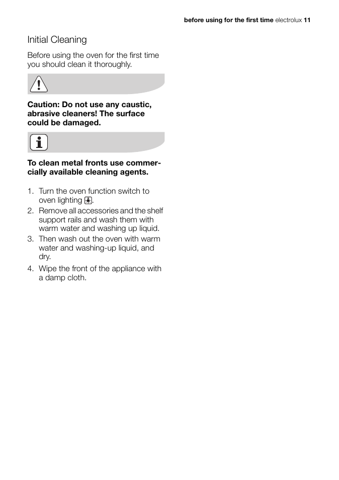 Initial cleaning | Electrolux EB GL40 User Manual | Page 11 / 56