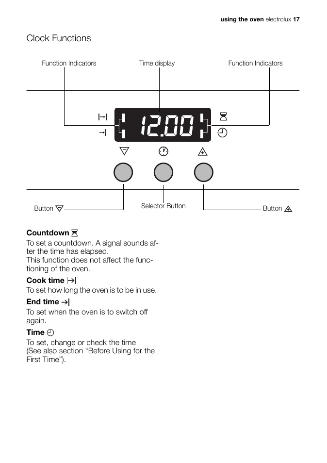 Clock functions | Electrolux EB GL40 User Manual | Page 17 / 56