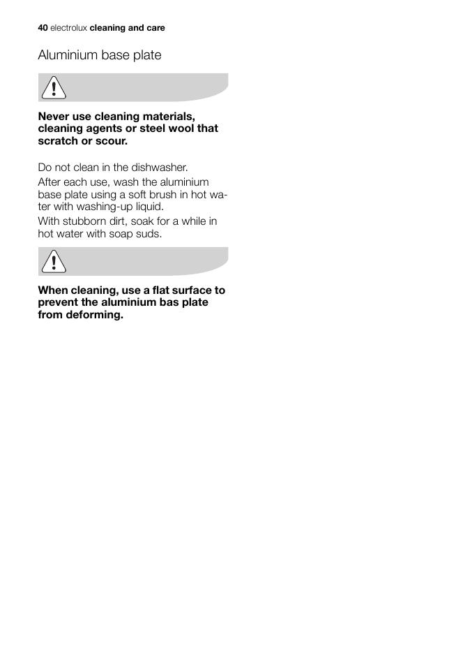 Aluminium base plate | Electrolux EB GL40 User Manual | Page 40 / 56