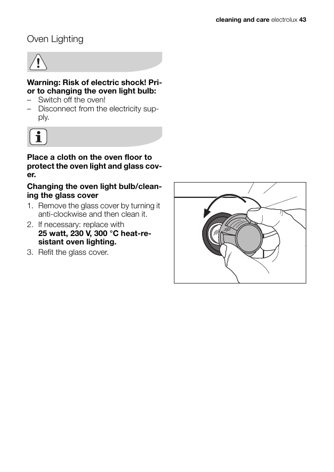 Oven lighting | Electrolux EB GL40 User Manual | Page 43 / 56